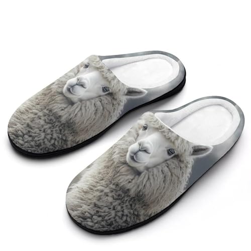 Alpaca Sheep Women's Cotton Slippers Indoor Outdoor Slip-on Warm House Shoes with Anti-Skid Rubber Sole