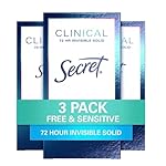 Secret Clinical Strength Antiperspirant Deodorant for Women, Free & Sensitive, 3X Stress Protection, 72hr Sweat & Odor Protection, PH Balancing Minerals, Invisible Solid, Unscented, 1.6 oz (Pack of 3)