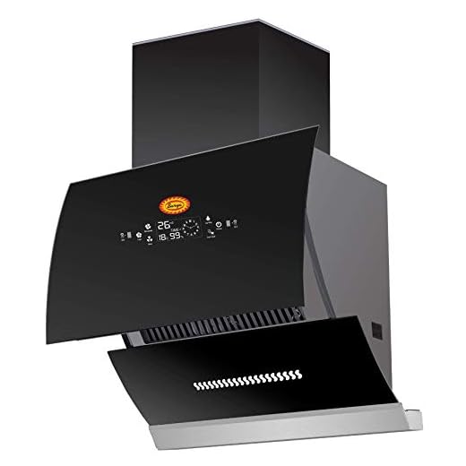 Surya Autoclean Glass opening Kitchen Chimney (Rangehood) in Toughen Glass With Auto Opening (SS, EX1400GO Black Glass) With Auto Glass opening, Wave Sensor,Completely Automatic, Gas Sensor, Black