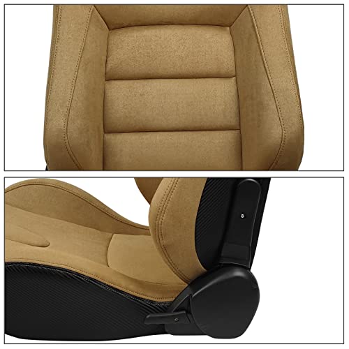 Ikon Motorsports, Universal Racing Seats With Dual Sliders, Brown Suede Reclinable Left Driver Side #TOP3