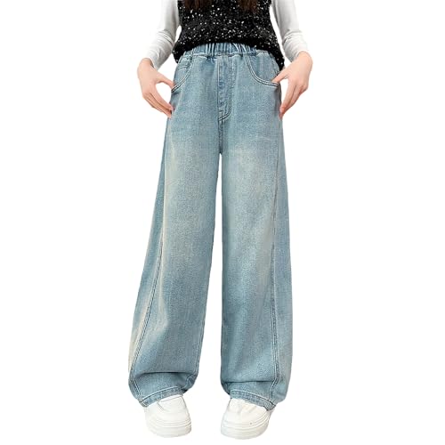 Tween Girls Wide Leg Jeans-Elastic Waistband Baggy Denim Pants with Pocket, Streetwear Long Pants for Girls3
