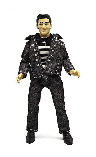 Mego Action Figures, 8” Elvis Presley in Jailhouse Rock Black Denim outift with Black and White Striped Shirt (Limited Edition Collector’s Item)