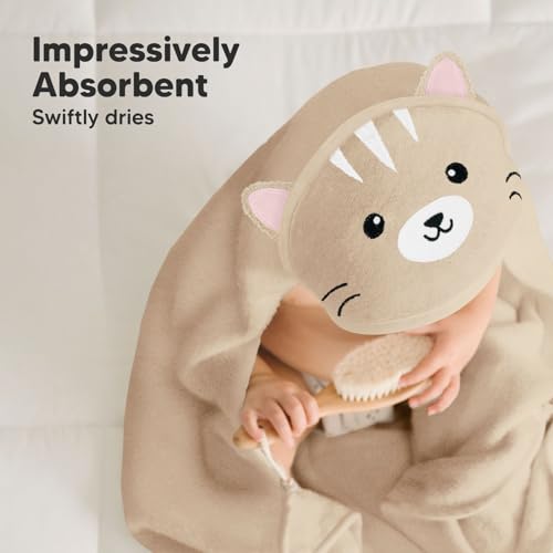 Image of KeaBabies Hooded Baby Towel for Newborn, Baby Bath Towels (Cat, 35x35) | Viscose Derived from Bamboo, Large Baby Towels with Hood, Boys, Girls, Toddler, Soft Absorbent Baby Bath Essentials