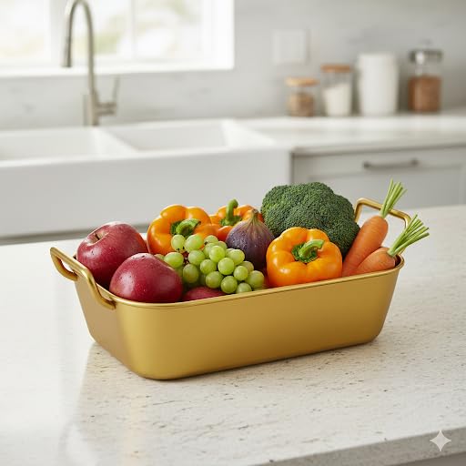 samusagya Stainless Steel Snack Plate Rectangular Korean Fried Chicken Basket Golden Food Container - French Fries Basket, Tray for Restaurant (Golden) 3