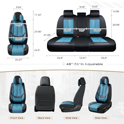 Image of Coverado Seat Covers, Car Seat Covers Front Seats, Car Seat Cover, Car Seat Protector Waterproof, Seat Cushion Nappa Leather with Head Pillow, Carseat Cover Universal Fit for Most Cars (Black&Blue)