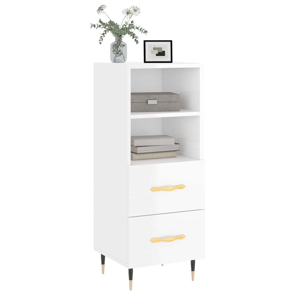 Credenza bianca lucida, 34,5 x 34 x 90 cm, comò con cassetti
