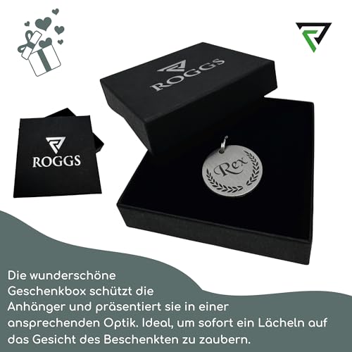 ROGGS Hundemarke mit Gravur – personalisierte Hundemarken Edelstahl rund – Dog Tag Namensschild Hund für Halsband, Adressanhänger beidseitig inkl. QR Code für Hunde, Katzen, Welpen (25mm)