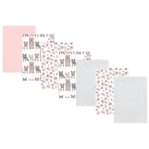 Image of Luvable Friends Hudson Baby Flannel Burp Cloths 7pk, Woodland Bloom Pink