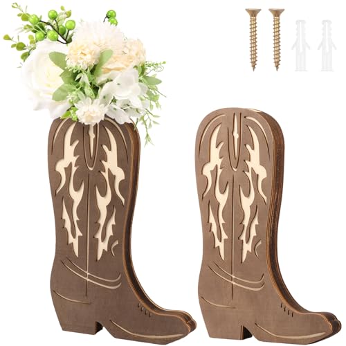 UKQRRTC 2Pcs Wooden Boots Wall Vases, Decorative Boot Flower Vases, Hanging Pocket Vases for Flower Faux Greenery