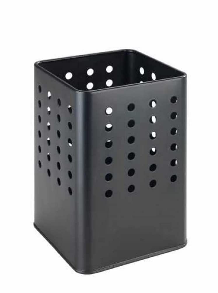 WENKO Silio utensil holder, practical kitchen utensil holder made of powder-coated metal in modern, angular shape with hole pattern, (W x H x D): 11.5 x 16.5 x 11.5 cm, matt black