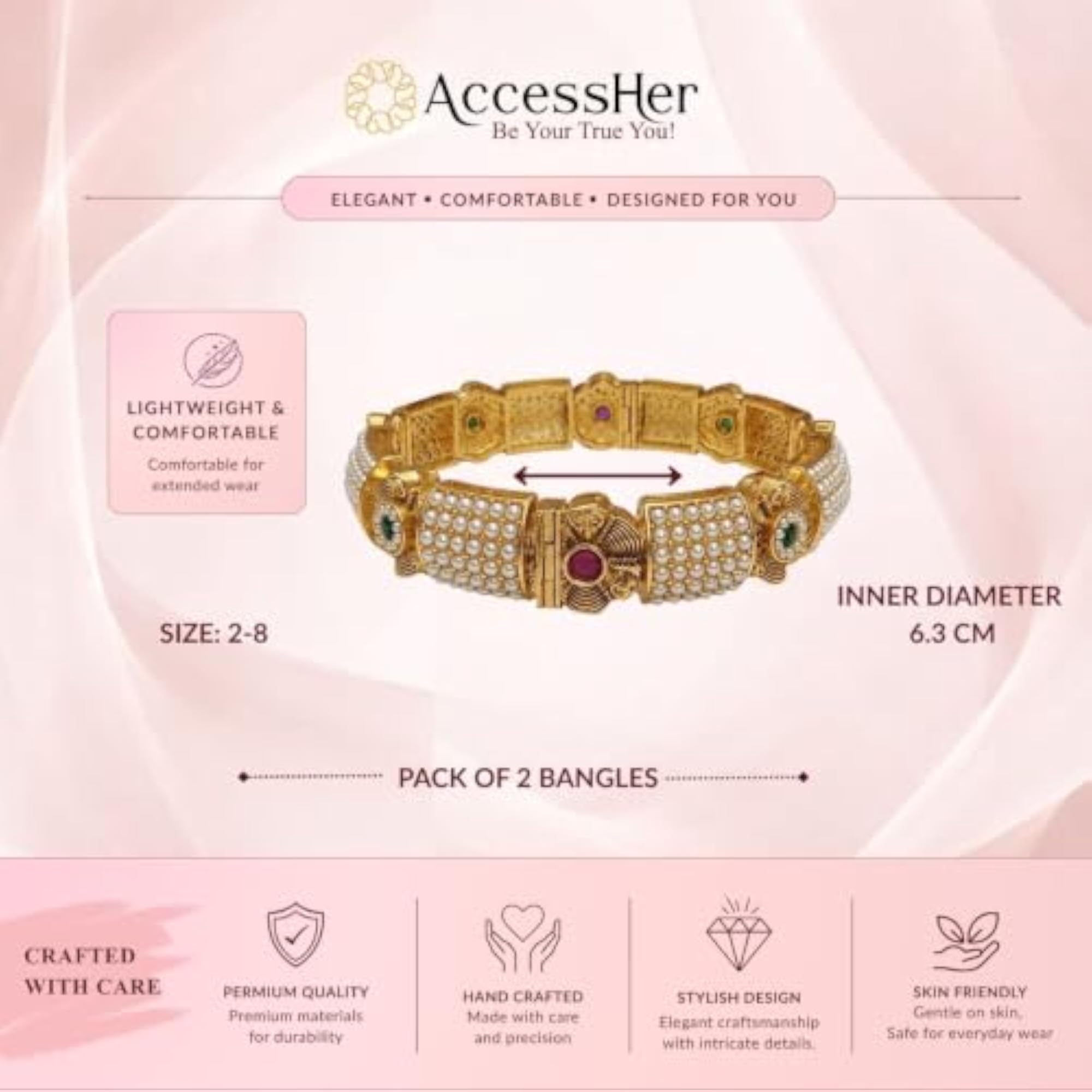 Traditional Plated Studded Stone Textured Bangles Set of 2