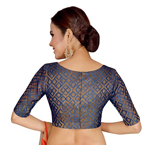 Image of Studio Shringaar Women's Readymade Brocade Elbow Length Sleeves Saree Blouse