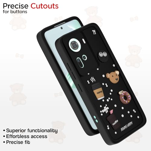 Image of Outlouders Back Cover for Oppo Reno 11 5G | 3D Cartoon Bear Cute Fun Silicone Full Body Protection Bumper Case (Black)