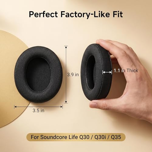 Reposacojines Cooling Gel para Anker Soundcore Life Q30/Q30i/Q35 con forro de tela Ice Silk, espuma extra gruesa para aislamiento de ruido, herramienta de palanca, negro, 1 par miniatura 3