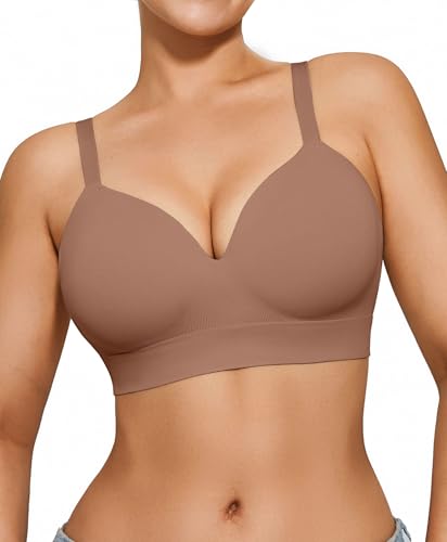 Image of Popilush Bras for Women No Underwire Seamless Wireless Support Bra Full Coverage Comfort T Shirt Bralette