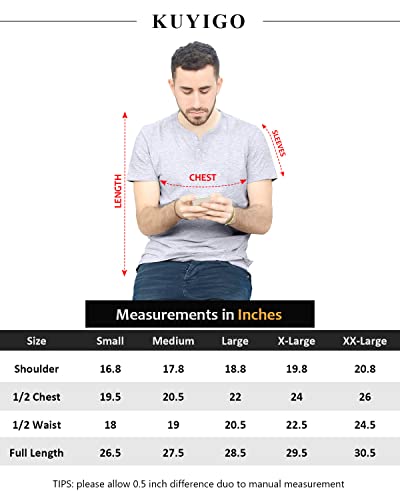 Kuyigo Men's Casual Slim Fit Short Sleeve Henley T-Shirts Cotton Shirts (Medium, Black) #TOP3