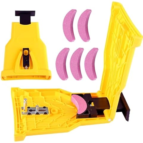 Giociiol ChainsawTeeth Sharpener, Universal Chain Saw Blade Sharpener, Portable Chain Saw Sharpener Tool with 5 Whetstones, Fast Chainsaw Sharpening Kit for 12-22 Inch Two Holes Chain Saw Bar Cover