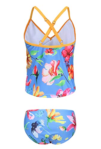 Image of Girls Two Piece Tankini Swimsuit Hawaiian Ruffle Swimwear Bathing Suit Set