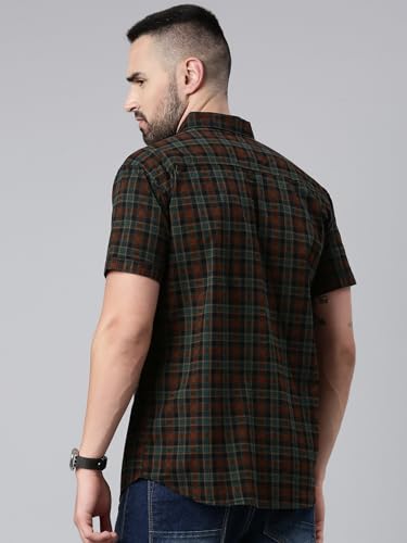 Image of Majestic Man Men Cotton Checkered Half Sleeve Slim Fit Casual Shirt