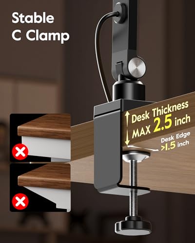 LitONES LED Desk Lamp for Home Office, 15W Desk Light with C- Clamp, Swing Arm, Memory & T - image 7