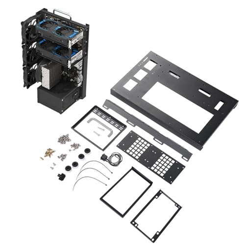 Gabinete para PC ATX, compatible con placas base ATX, Micro-ATX y Mini-ITX, estructura abierta con asa, refrigeración potente en acero de aleación miniatura 2