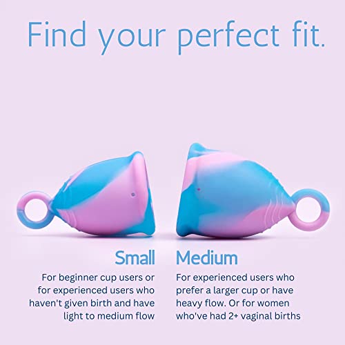 Image of Menstrual Cup with Ring Easy Removal - Sustainable Tampon and Pad Alternative - Reusable - Soft Flexible No Leak 12 Hr Protection (Small Blue)