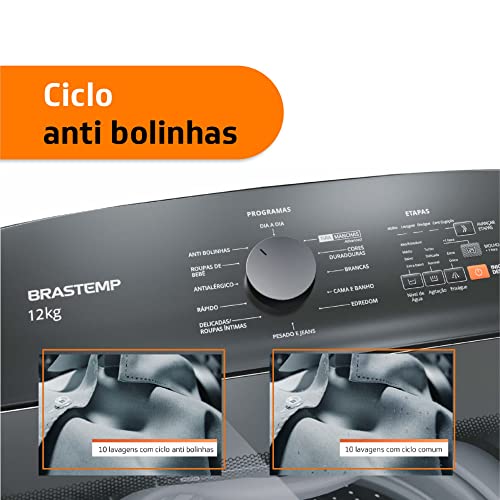 Máquina de Lavar Brastemp 12Kg titânio com Ciclo Tira Manchas Advanced e Ciclo Antibolinha - BWK12A9