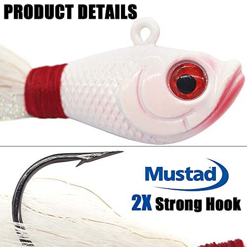 Bucktail-Jigs-Saltwater-Hair-Jigs-Head -Flukes-Fishing-Lures-Assorted Kit For Striped Bass Walleye Snook Rockfish Redfish 1/4Oz 1/2 Oz 1Oz 2 Oz (White -3 Pack, 1/4Oz(7G)) #TOP3