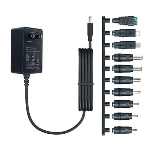 12V 2A Power Supply AC Adapter with 10 Tips, ETL Certified Regulated 12 Volt Replacement Charger Cord for LED Strip Light, CCTV Camera, BT Speaker, Webcam, Router (6ft)