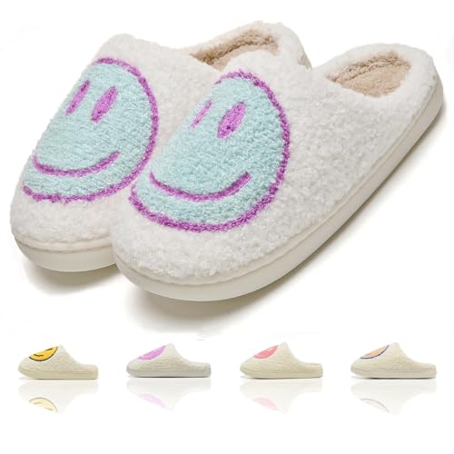 Image of Cute House Slippers for Women Men with Memory Foam Retro Happy Face Cozy Shoes