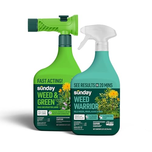 Sunday Weed & Green + Weed Warrior Weed Control Kit Pre-Emergent & Post-Emergent Lawn Weed Killer + Weed & Grass Killer Kills Dandelion Crabgrass Clover Chickweed (2) 32 oz with Sprayers