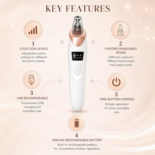 Image of AJIGNA MAR 5-in-1 Blackhead Remover Machine - Electric Pore Cleaner & Whitehead Removal Tool, Deep Face Cleaner Machine for Acne, Pimple & Blackhead Removal, USB Rechargeable Derma Suction Device