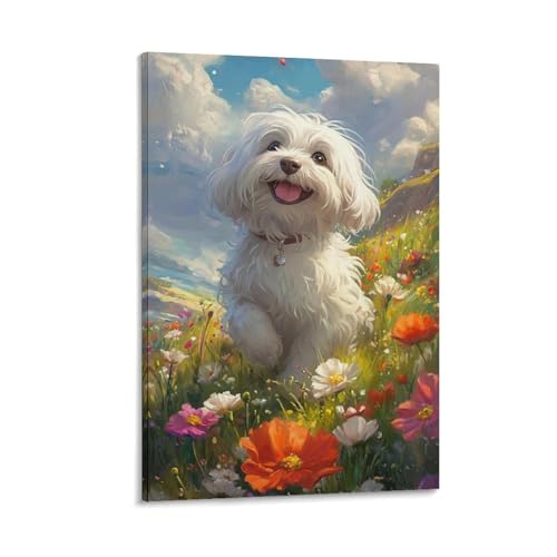 Peintures sur toile Bichon Frise décoration murale salon portrait chien