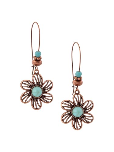MINACHI Boho Created Turquoise Beaded Antique Copper Tone Floral Flower