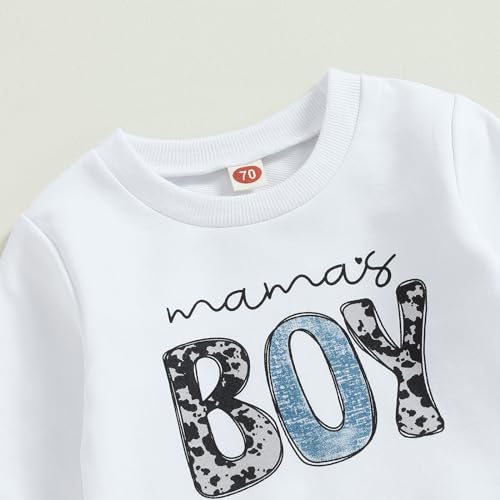 Geagodelia Baby Jungen Kleidung Outfit Babykleidung Set Langarmshirt Sweatshirt + Hose Neugeborene Weiche Babyset Mama's Boy Zweiteiler (A - Weiß & Blau, 0-6 Monate)