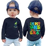 First Birthday Shirt Baby Boys One Year Old Tops 1st Birthday T-Shirt Cotton Long Sleeve Clothes Outfit A-Navy Blue 12-18 Months