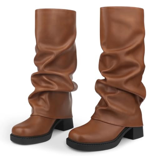 Image of Buckle Chunky Heel Knee High Boots Fall Winter Commute | chunky heel boots, knee high boots, sqaure toe boots