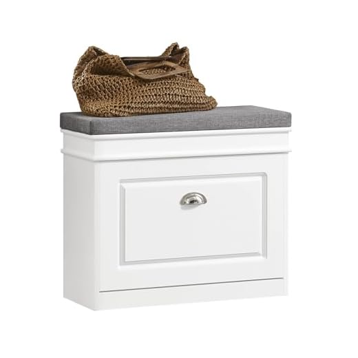 SoBuy Schuhbank mit Sitzkissen und Stauraum Schuhschrank mit Klappe, Schuhregal schmal platzsparende Sitzbank mit Stauraum für Flur, Wohnzimmer, Schlafzimmer, bis 150 kg, Weiß 60x51x24cm, FSR82-K-W