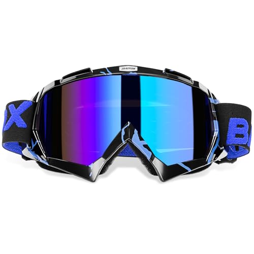 BATFOX Motorcycle Glasses Goggles Dirt Bike Motocross Safety ATV Tactical Riding (Blue Black, Adult)