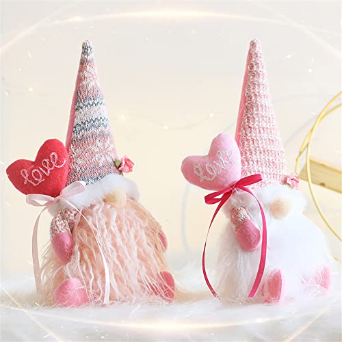 Wedfull Valentine's Day Decor Gnomes Elf Plush Dolls, Mother's Day 2 Pack Pink Mr Mrs Scandinavian Tomte Elf Decorations 11.5inch Tall Stuffed Dwarf for Stores Home Table Decoration