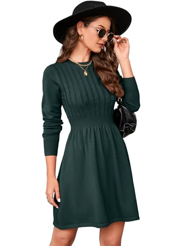 KOJOOIN Damen Strickkleid Pulloverkleid Zopfmuster Langarm Tunika Kleid Strickpullover Minikleid Rundhals Pullikleid Elegant A Linien Freizeitkleid...