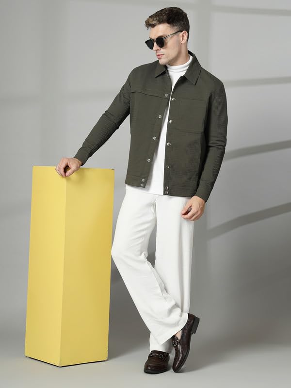 Image of CHKOKKO Men's Fleece Solid Winter Wear Regular Fit Standard Length Jacket