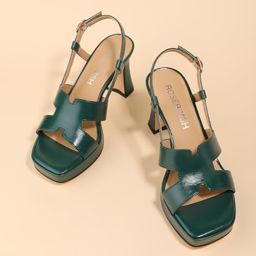 Image of ROSERWISH Heels for Women Chunky Block Platform High Heels Square Open Toe Strappy Heel Sandals Wedding Party Prom Fashion Slingback Dress Pump Sandals Shoes