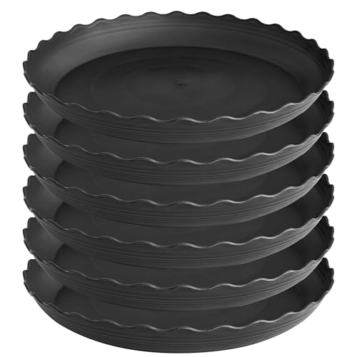 Grjoprt 6 Pack Plant Saucer 6 inch Plant Trays for Pots Heavy Duty Plant Saucers for Indoors no Holes Plastic Plant Saucer for Planter (6 Black)