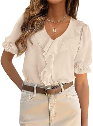PRETTYGARDEN Women's Summer Dressy Casual Blouses 2026 Short Slee...