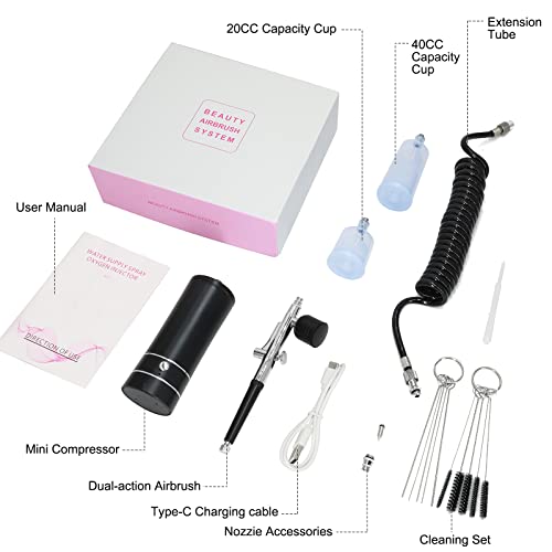 Airbrush Kit with Compressor, Auto Handheld Airbrush Gun with 0.3mm Tip, Rechargeable, Portable Air Brushes for Painting, Tattoo, Nail Art, Model Coloring, Makeup, Cake - Image 5