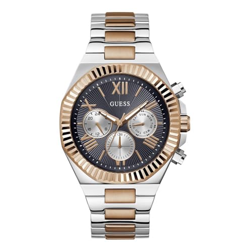 Guess Mens 44mm Watch - Two Tone Bracelet Navy Dial Two Tone Case