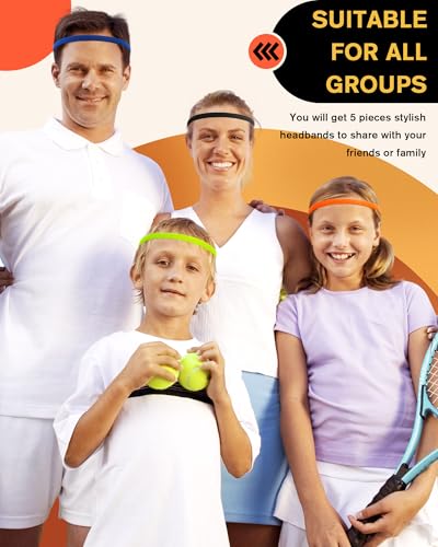 Tumurup Sport Haarband Dünn für Jungen – 5 Stück Elastische Haarbänder Kinder & Sport Stirnband, Antirutsch & Atmungsaktiv für Fußball, Laufen, Yoga
