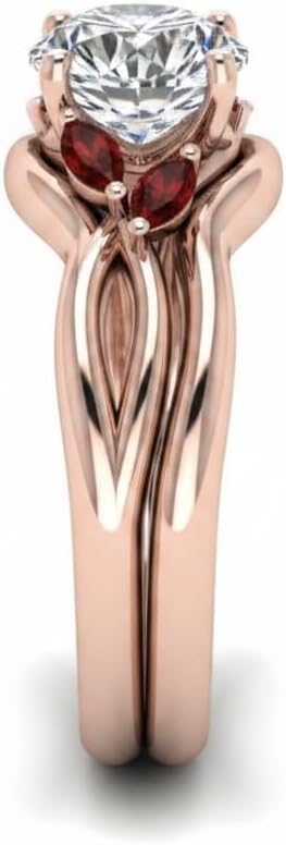 Choose Your Gemstone Round Cut Twisted Diamond CZ Ring with Matching Curved Band Rose Gold Plated Round Shape Wedding Ring for Womens US Size 4 to 12