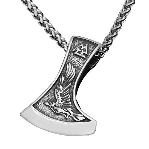 WLXW Collier en Acier Inoxydable - Odin Nordic Viking Triangle Logo Corbeau Celtique Loup Titane Collier Acier, Amulet Religieuse Pendentif, Ne Cédez Jamais, 60 Cm